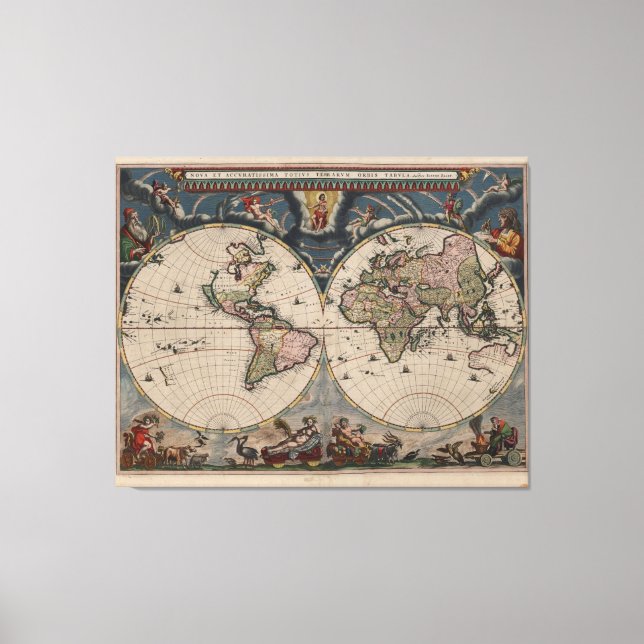 Antique World Map: Historical Cartography Art Canvastryck (Framsida)