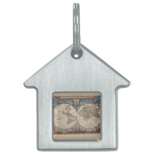 Antique World Map: Historical Cartography Art ID-bricka Husdjur