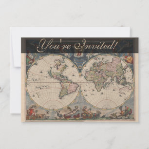 Antique World Map: Historical Cartography Art Inbjudningar