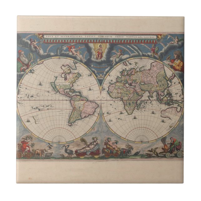 Antique World Map: Historical Cartography Art Kakelplatta (Framsidan)