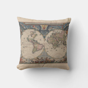 Antique World Map: Historical Cartography Art Kudde