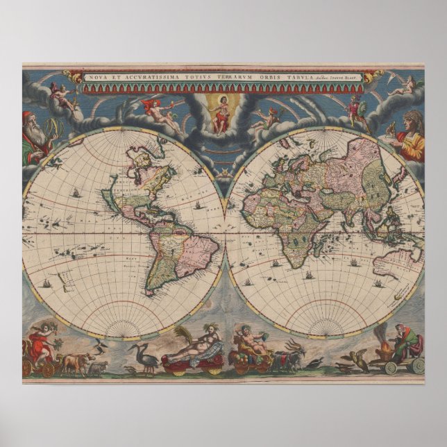 Antique World Map: Historical Cartography Art Poster (Framsidan)