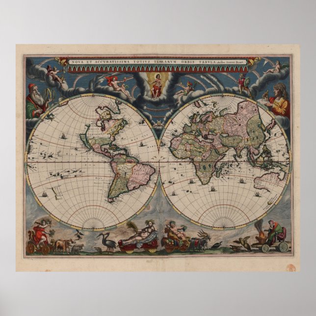 Antique World Map: Historical Cartography Art Poster (Framsidan)