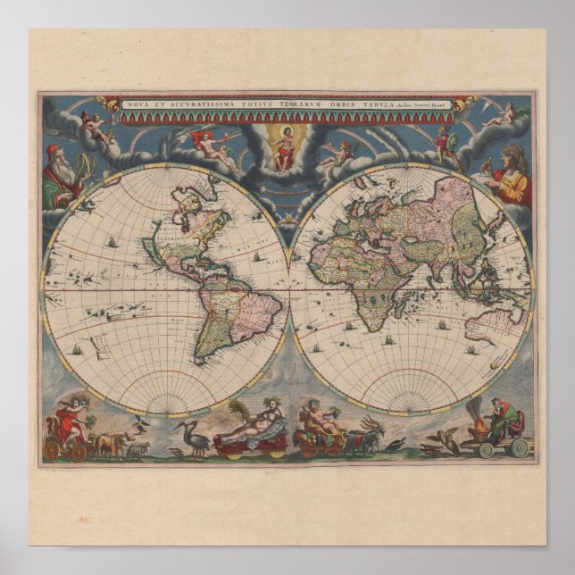 Antique World Map: Historical Cartography Art Poster (Framsidan)