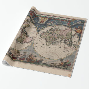 Antique World Map: Historical Cartography Art Presentpapper