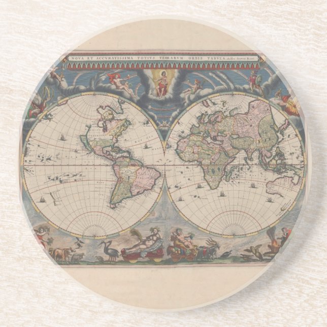 Antique World Map: Historical Cartography Art Underlägg (Framsidan)