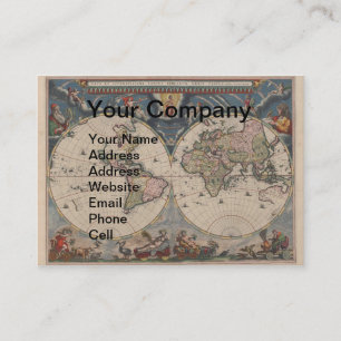 Antique World Map: Historical Cartography Art Visitkort