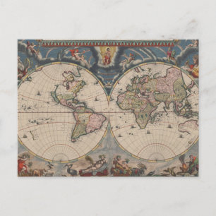 Antique World Map: Historical Cartography Art Vykort