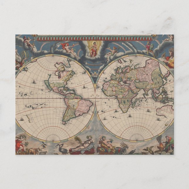 Antique World Map: Historical Cartography Art Vykort (Framsida)