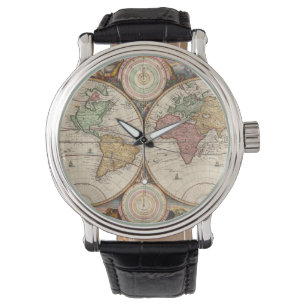 Antique World Map i två hemisferenser Armbandsur