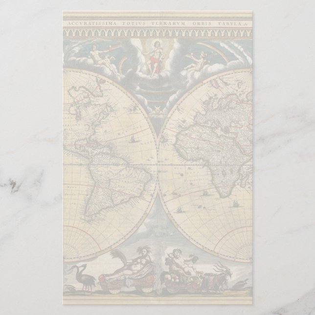 Antique World Map J. Blaeu 1664 Brevpapper (Framsida)