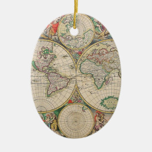 Antique World Map Julgransprydnad Keramik