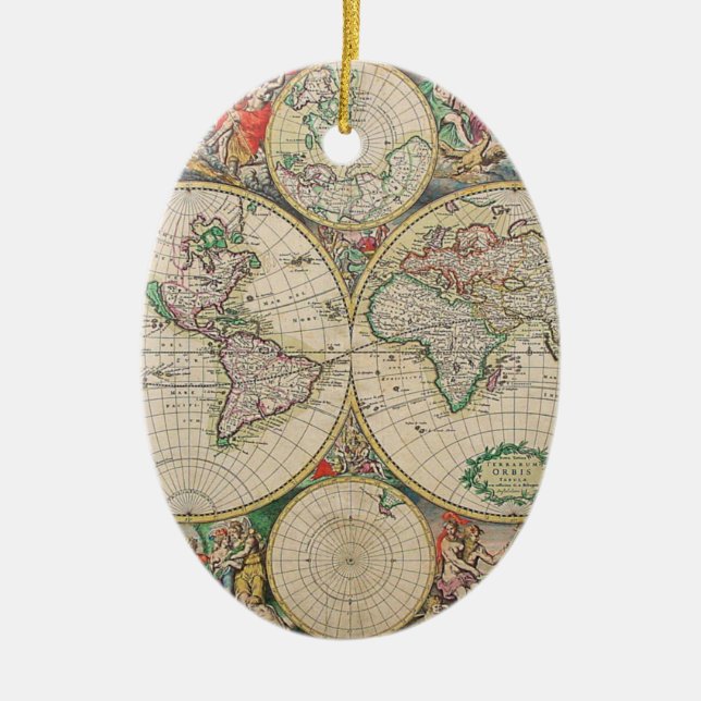 Antique World Map Julgransprydnad Keramik (Framsidan)