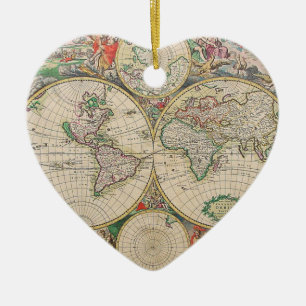 Antique World Map Julgransprydnad Keramik