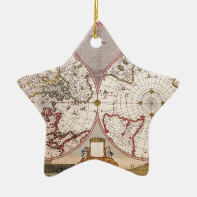 Antique World Map Julgransprydnad Keramik (Framsidan)