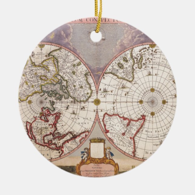 Antique World Map Julgransprydnad Keramik (Framsidan)
