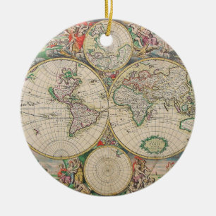 Antique World Map Julgransprydnad Keramik