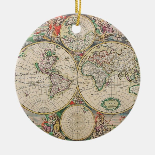 Antique World Map Julgransprydnad Keramik (Framsidan)