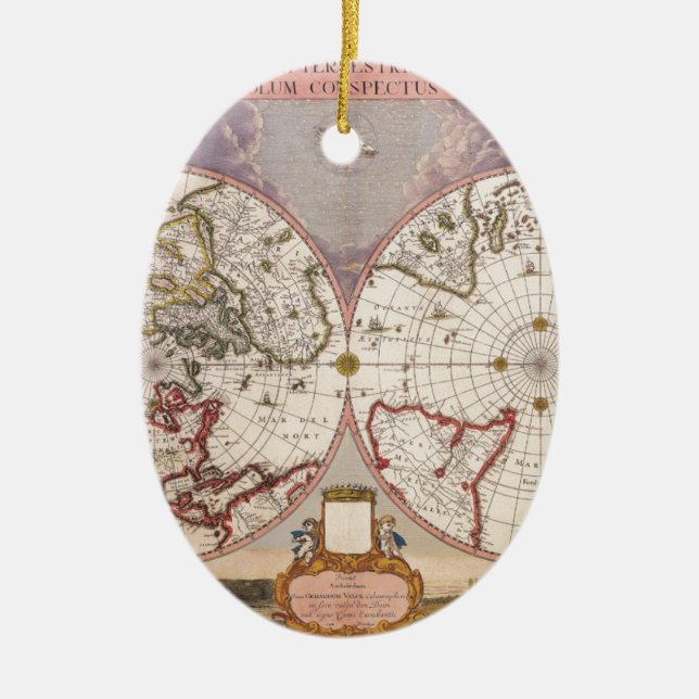 Antique World Map Julgransprydnad Keramik (Framsidan)