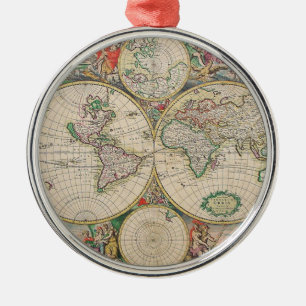 Antique World Map Julgransprydnad Metall