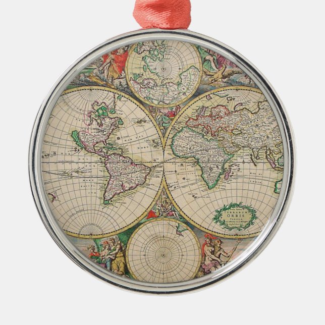 Antique World Map Julgransprydnad Metall (Framsidan)