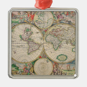 Antique World Map Julgransprydnad Metall