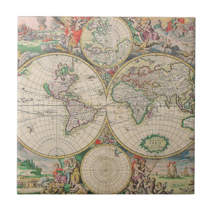 Antique World Map Kakelplatta