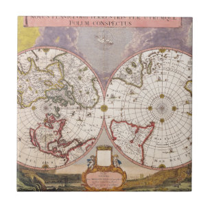 Antique World Map Kakelplatta