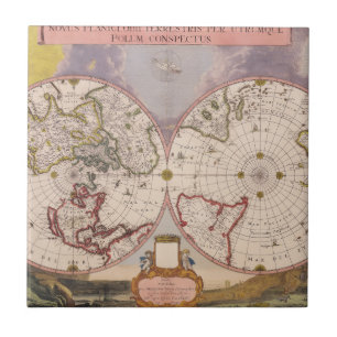 Antique World Map Kakelplatta