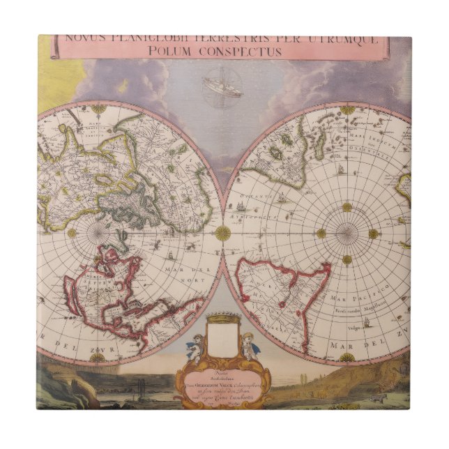 Antique World Map Kakelplatta (Framsidan)
