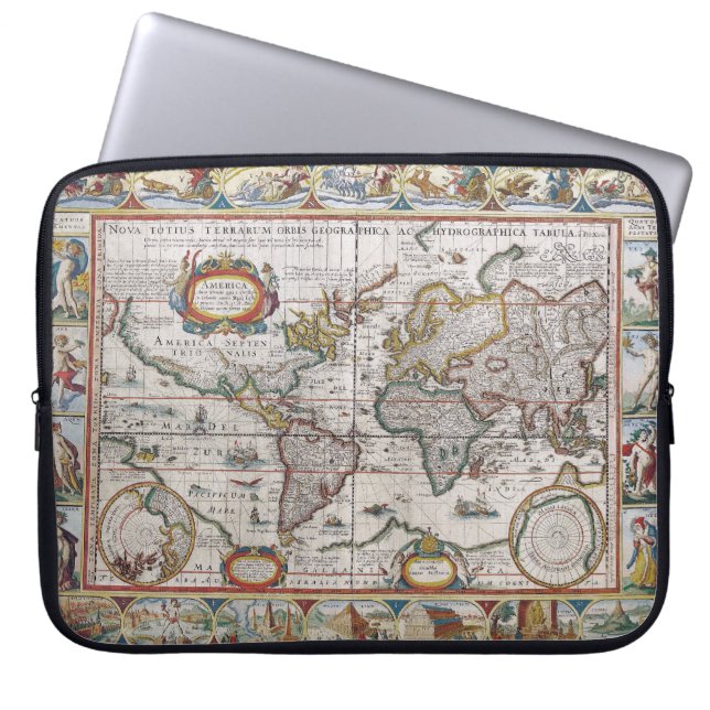Antique World Map laptop sleeve (Framsidan)