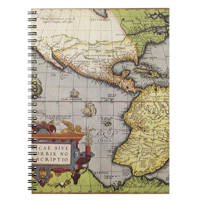 Antique World Map of the Americas, 1570 Anteckningsbok Med Spiral (Framsidan)