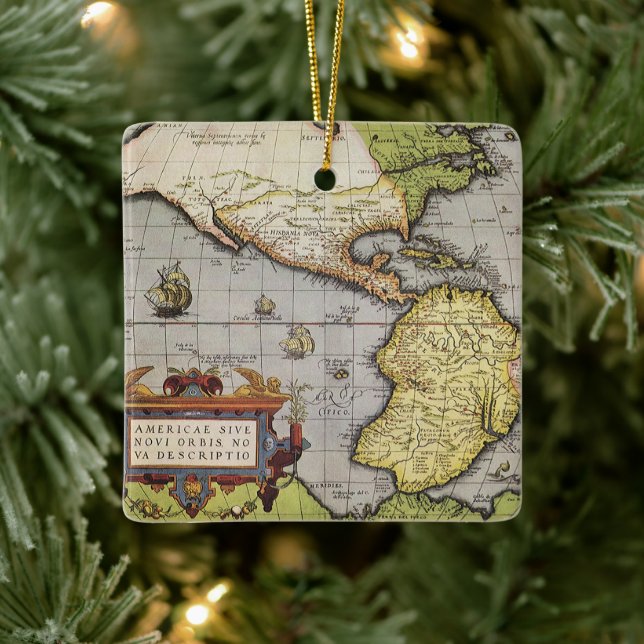 Antique World Map of the Americas, 1570 Julgransprydnad Keramik (Träd)