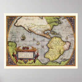 Antique World Map of the Americas, 1570 Poster
