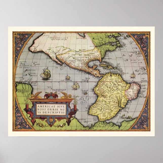 Antique World Map of the Americas, 1570 Poster (Framsidan)