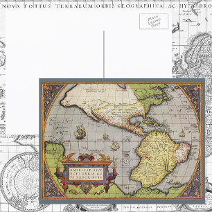 Antique World Map of the Americas, 1570 Vykort