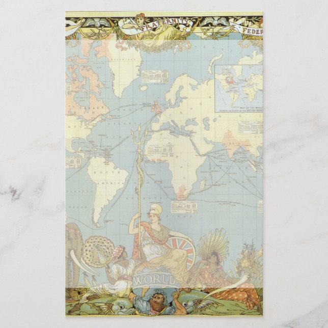 Antique World Map of the British Empire, 1886 Brevpapper (Framsida)