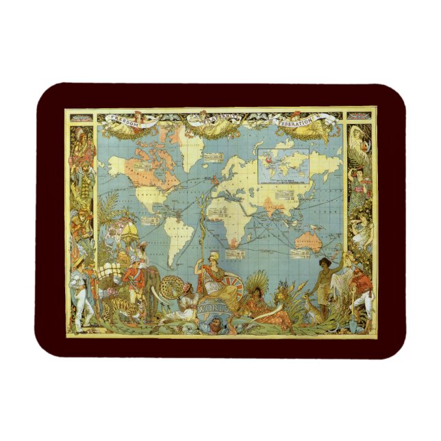 Antique World Map of the British Empire, 1886 Magnet (Horisontell)