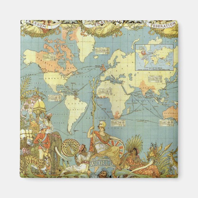 Antique World Map of the British Empire, 1886 Magnet (Framsidan)