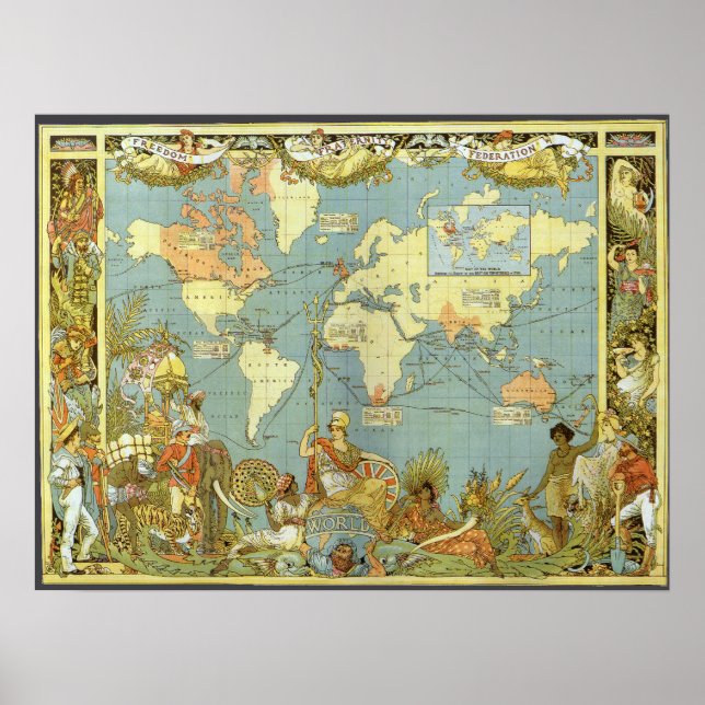 Antique World Map of the British Empire, 1886 Poster (Framsidan)