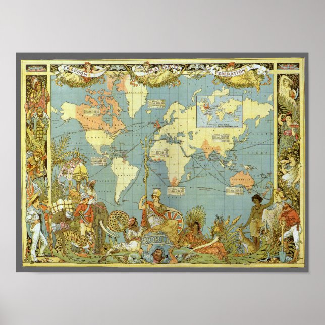 Antique World Map of the British Empire, 1886 Poster (Framsidan)