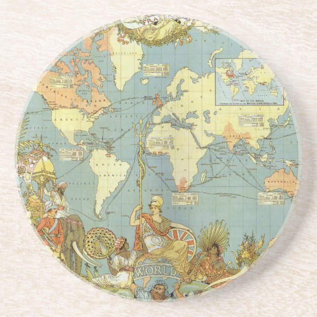 Antique World Map of the British Empire, 1886 Underlägg Sandsten (Framsidan)
