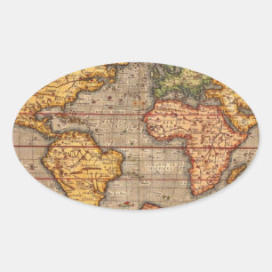 Antique World Map Ovalt Klistermärke