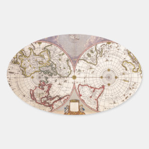 Antique World Map Ovalt Klistermärke