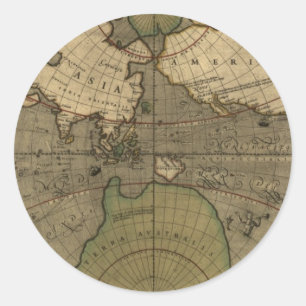 Antique World Map Stickers Runt Klistermärke