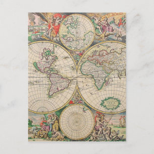 Antique World Map Vykort