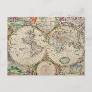 Antique World Map Vykort