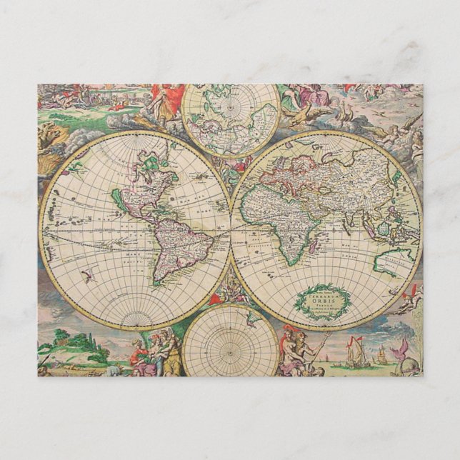 Antique World Map Vykort (Framsida)