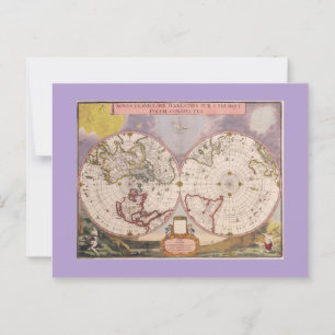 Antique World Map Vykort