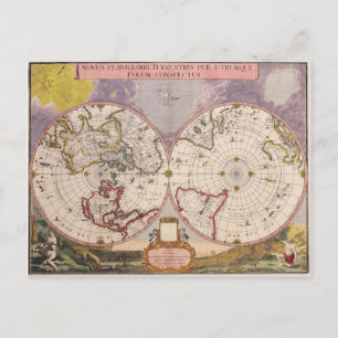 Antique World Map Vykort